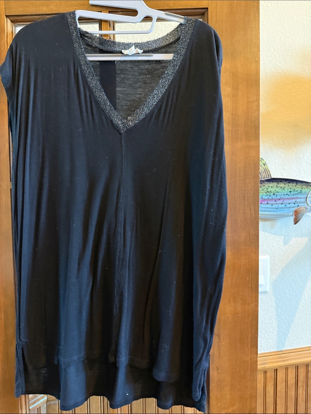 Hem & Thread Black V-Neck Long Sleeve Top with Shimmer Trim